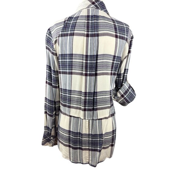 NEW Cloth & Stone XS Plaid Split back Long Sleeve Button Down Shirt Purple White - Picture 7 of 14